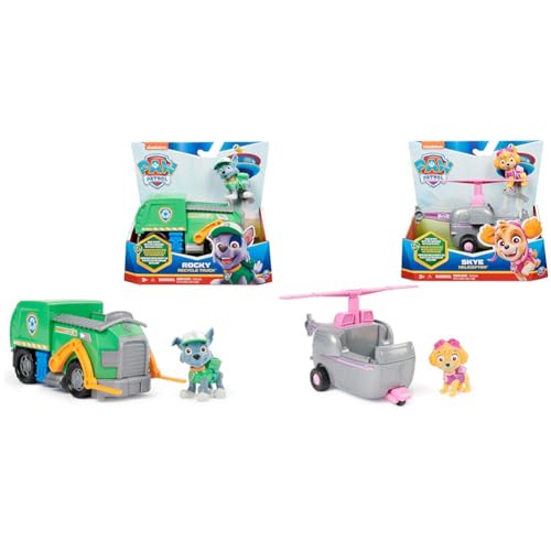 PAW PATROL, Recycling-Truck mit Rocky-Figur & Helikopter mit Skye-Figur (Sustainable Basic Vehicle/Basis Fahrzeug), Spielzeug für Kinder ab 3 Jahren von PAW PATROL