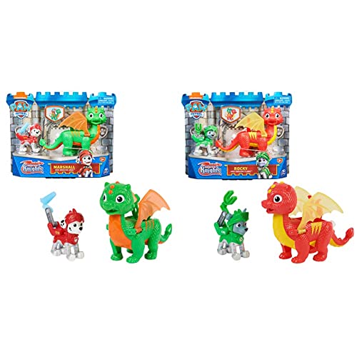 PAW PATROL, Rescue Knights Marshall und Dragon Jade Actionfiguren-Set &, Rescue Knights Rocky und Dragon Flame Actionfiguren-Set, Spielzeug geeignet für Kinder ab 3 Jahren von PAW PATROL