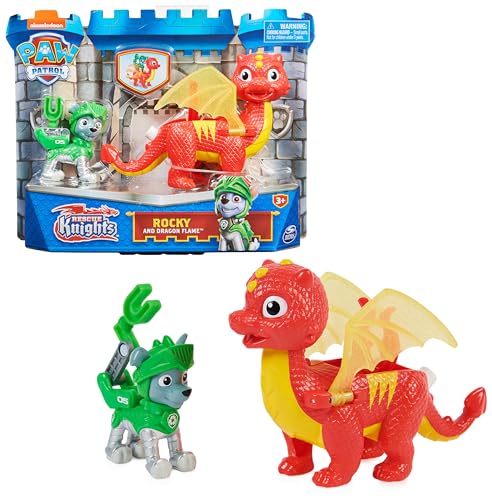 PAW PATROL, Rescue Knights Rocky und Dragon Flame Actionfiguren-Set, Spielzeug geeignet für Kinder ab 3 Jahren von PAW PATROL