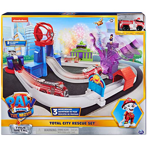 PAW PATROL, True Metal Total City Rescue Movie Rennstrecken-Set mit exklusivem Marshall-Fahrzeug, Maßstab 1:55 Scale, Spielzeug für Kinder von PAW PATROL