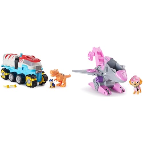 PAW PATROL Dino Rescue Dino Patroller Teamfahrzeug & Dino Rescue Skyes Basis Fahrzeug mit Rückzieh-Mechanismus, inklusive Hundefigur und Überraschungs-Dino, Spielzeug für Kinder ab 3 Jahren von PAW PATROL