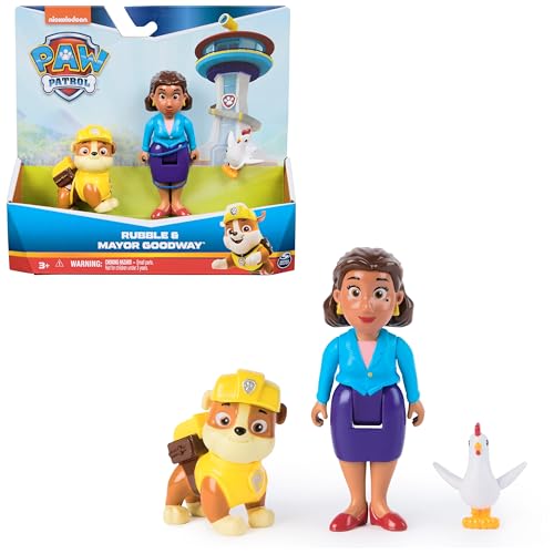 PAW PATROL Hero Pups – Actionfiguren-Set mit 1 Rubble Hundefigur, 1 Bürgermeisterin Gutherz Figur und 1 Henrietta Hühner Figur, Spielzeug geeignet für Kinder ab 3 Jahren. von PAW PATROL