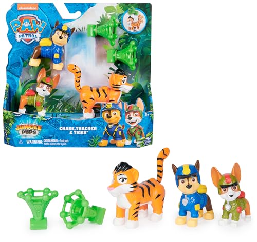 PAW PATROL Jungle Pups – Hero Pups Figuren-Set mit 2 Hundefiguren (Chase & Tracker) und Einer Tiger-Figur mit Wurffunktion, Spielzeug geeignet für Kinder ab 3 Jahren von PAW PATROL