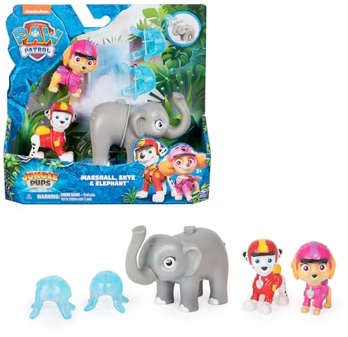 PAW Patrol Jungle Pups – Hero Pups Figuren-Set mit 2 Hundefiguren (Marshall & Skye) und einer Elefanten-Figur mit Wurffunktion, Spielzeug geeignet für Kinder ab 3 Jahren von PAW PATROL