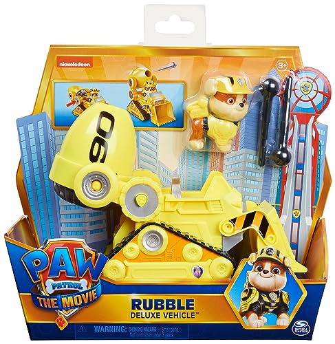 PAW PATROL Rubbles Deluxe Basis Fahrzeug aus dem Kinofilm mit Hundefigur, Spielzeugauto, ab 3 Jahren von PAW PATROL