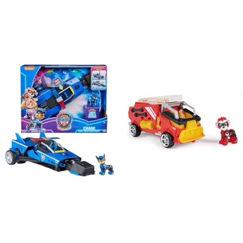 PAW PATROL: Der Mighty Kinofilm, 40cm langes Chase Deluxe Superhelden-Raketenfahrzeug & Der Mighty Kinofilm, Superhelden-Basis-Fahrzeug von Marshall mit Welpenfigur von PAW PATROL