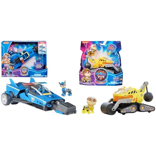 PAW PATROL: Der Mighty Kinofilm, 40cm langes Chase Deluxe Superhelden-Raketenfahrzeug & Der Mighty Kinofilm, Superhelden-Basis-Fahrzeug von Rubble mit Welpenfigur von PAW PATROL