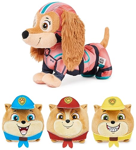 PAW PATROL: Der Mighty Kinofilm, Liberty Plüschfigur mit Stretch-Funktion und 3 Junior Patroller Mini-Plüschfiguren, 24cm lang, Spielzeug geeignet für Kleinkinder von Spin Master