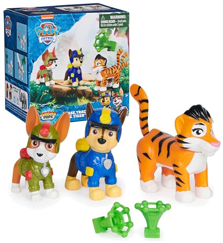 PAW PATROL: Jungle Pups Chase, Tracker & Tiger, Actionfiguren mit Geschoss, Kinderspielzeug für Jungen und Mädchen von PAW PATROL