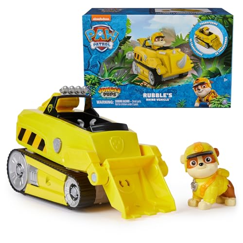 Paw Patrol Jungle Pups, Rubble Nashorn Fahrzeug, Spielzeug-Truck mit Sammel-Actionfigur, Kinderspielzeug für Jungen und Mädchen ab 3 Jahren von PAW PATROL