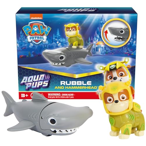 Paw Patrol, Aqua Pups - Hero Pups Actionfiguren-Set mit 1 Rubble Welpenfigur und 1 Hammerhai Figur, Spielzeug geeignet für Kinder ab 3 Jahren von PAW PATROL