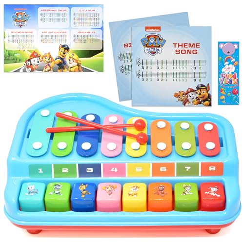 Paw Patrol 2-in-1 Baby-Klavier-Xylophon-Spielzeug für Kinder, Kleinkinder, Mädchen, Jungen, Musikinstrument mit bunten Tasten, Tastatur, Notenblätter, zwei Schlägel von PAW PATROL