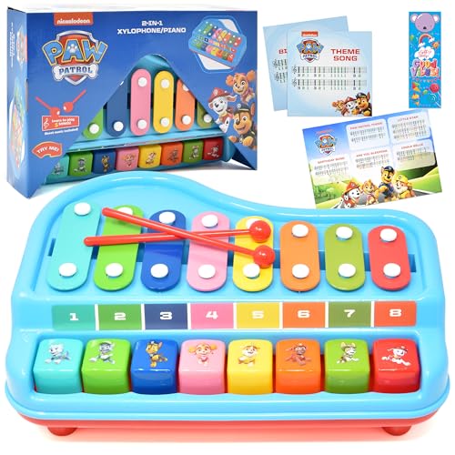 Paw Patrol 2-in-1 Baby-Klavier-Xylophon-Spielzeug für Kinder, Kleinkinder, Mädchen, Jungen, Musikinstrument mit bunten Tasten, Tastatur, Notenblätter, zwei Schlägel von PAW PATROL