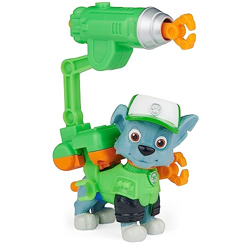 Paw Patrol 6061918, Movie Collectible Action with Clip-on Backpack 2 Projectiles, Kids Toys for Ages 3 and up, Rocky Figur, M von PAW PATROL