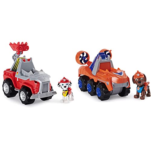 Paw Patrol Dino Rescue Marshalls Basis Fahrzeug mit Rückzieh-Mechanismus & Dino Rescue Zumas Basis Fahrzeug mit Rückzieh-Mechanismus, inklusive Hundefigur und Überraschungs-Dino von PAW PATROL