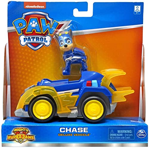 Paw Patrol Mighty Pups Super Paws Deluxe Fahrzeug mit Sammelfigur (Chase) von PAW PATROL