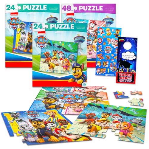 Paw Patrol Movie Premier Puzzle-Set – 3er-Pack Paw Patrol Puzzle-Set mit zwei 24-teiligen Puzzles, einem 48-teiligen Puzzle, Paw Patrol Aufklebern und mehr für Kinder und Erwachsene, Paw Patrol von PAW PATROL