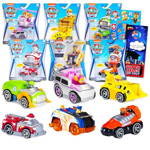 Paw Patrol Spielzeugauto-Set für Kinder – 6-teiliges Paw Patrol Partyzubehör-Set mit 6 Charakter-Autos mit Marshall, Skye, Rubble, Zuma, mehr plus Aufklebern | Paw Patrol Partygeschenke von PAW PATROL