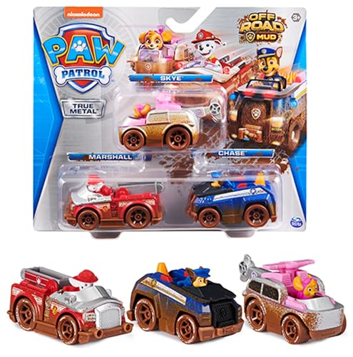 PAW PATROL True Metal 3er-Pack mit 3 Metall-Spielzeugautos von Skye, Chase und Marshall, Maßstab 1:55, für Kinder ab 3 Jahren, Design mit Offroad-Schlamm-Dekor von PAW PATROL