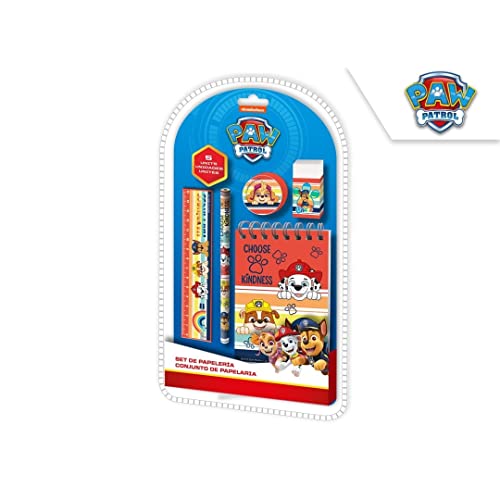 Paw Patrol Schreibwarenset 5-teilig,, perfekte Schreibwaren-Set Fan! Bleistift, Lineal, Notizblock, Radiergummi, Anspitzer, KL84864, Kids Licensing von PAW PATROL