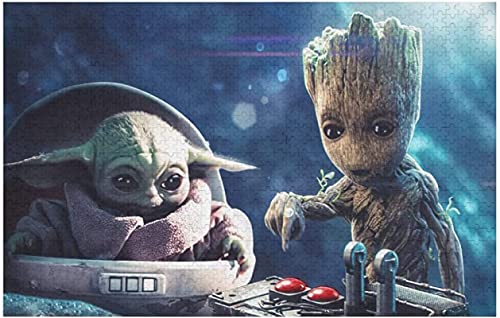 Holzpuzzle 1000 Teile Baby Groot und Baby Yoda Puzzles Lernspielzeug für Erwachsene Geburtstagsgeschenk 75 * 50 cm von PAWCA