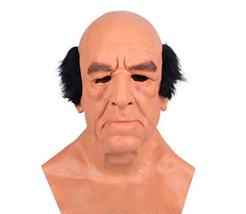 PAXLBF-Halloween Grandpa Wig Old Man Cosplay Mask Headwear Bald Old Man Head Scary Cosplay Mask Horror Headwear for Halloween Carnival Costume Party Props von PAXLBF