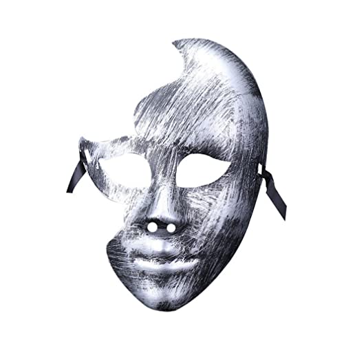 PAXLBF-Hworks Antique Silver Human Mask Plastic Half Face Cover Cosplay Prop for Halloween von PAXLBF