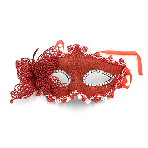 PAXLBF-Hworks Red Half Face Mask Venice Masquerade Mask Princess Face Cover for Halloween Party von PAXLBF