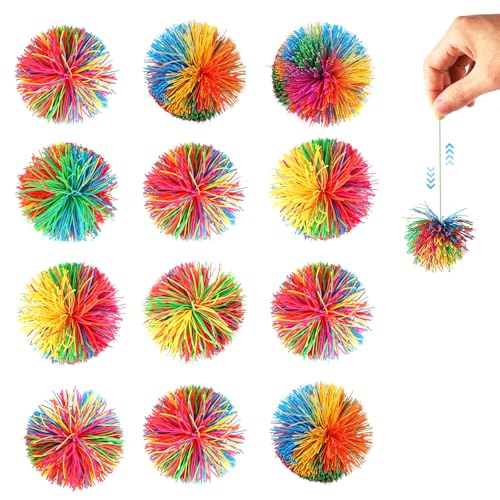 PAYFULLY 12 Stück Stringy Balls, Wuschelball, Bouncy Stress Balls, Sensory Fidget Stringy Balls für Mitgebsel Kindergeburtstag Familienspiele von PAYFULLY