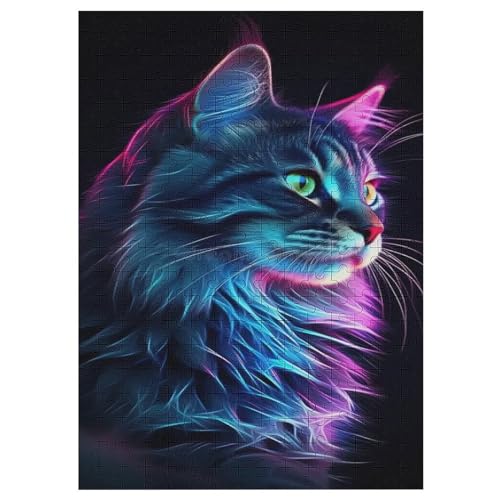 300 Teile Puzzle Für Jugendliche,Neon Katze Dark Puzzles,Erwachsenenpuzzle,Holzpuzzles,Dekompressionsspiel,Spielzeugpuzzles （42×30cm） von PAZZK