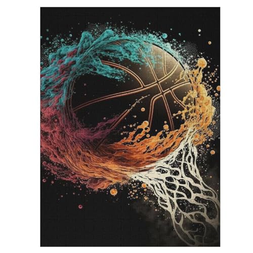 Basketball Sport 500 Teile Puzzle, Holzpuzzle, Puzzles Für Erwachsene Kinder, 500 Teile Puzzle Für Jugendliche & Erwachsene Lernspiel Herausforderungsspielzeug （55×41cm） von PAZZK