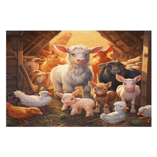 Bauernhoftier 1000 Teile Puzzle Für Erwachsene, Herausforderung Puzzles - Familienpuzzle Verringerter Druck Schwieriges Puzzle Rahmen Holzpuzzle Für Erwachsene Kinder 12+ （75×50cm） von PAZZK