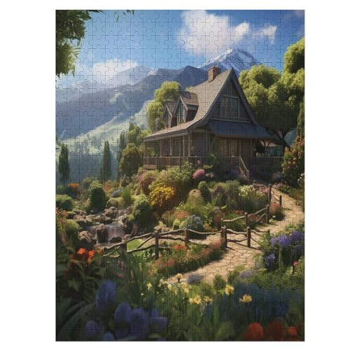 Bergdorfhütte Holzpuzzle 500 Teile Klassische Puzzles Erwachsene Kinder Puzzle DIY Kit Holzspielzeug Einzigartiges Geschenk Moderne Wohnkultur （55×41cm） von PAZZK