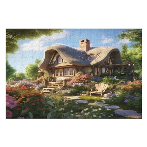 Bergdorfhütte – Puzzle 1000 Teile, Holzpuzzle, Herausforderndes Geschicklichkeitsspiel Für Die Ganze Familie, Kinder Erwachsenenpuzzle Ab 12 Jahren （75×50cm） von PAZZK