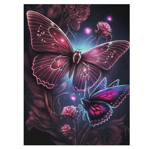 Blumenschmetterling -Puzzle, 500 Teile,Holzpuzzle Für Erwachsene Kinder, Lustiges Spielzeug, Denkspiel, Spielzeug, Bildungsspiel, Herausforderung, Pädagogisch, （55×41cm） von PAZZK