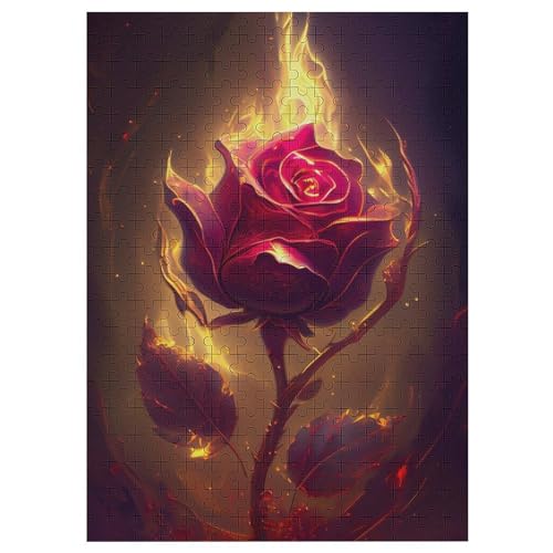 Burning Rose Holzpuzzle 300 Stück Puzzles Für Erwachsene Teenager Stress Abbauen Familien-Puzzlespiel Poster 300-teiliges Puzzle Kinder Lernspiel Spielzeug Geschenk （42×30cm） von PAZZK