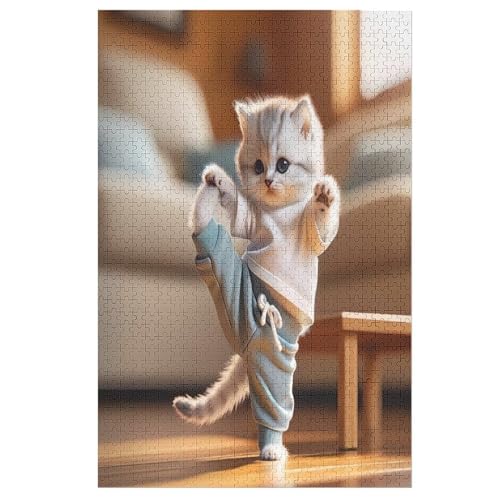 Cute Katze Puzzle Für Erwachsene 1000 Teile Premium 100% Recyceltes Brett Zum Lernen, Lernspielzeug, Familienspiele Kinder Holzpuzzle （78×53cm） von PAZZK