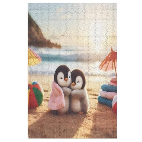 Cute Pinguin Holzpuzzle 1000 Teile, Knobelspiele Für Erwachsene, Teenager, Puzzles Unmögliche - Kinder Puzzle Zimmer Deko （78×53cm） von PAZZK