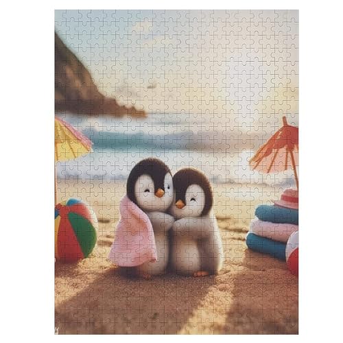 Cute Pinguin Holzpuzzle 500 Teile, Knobelspiele Für Erwachsene, Teenager, Puzzles Unmögliche - Kinder Puzzle Zimmer Deko （55×41cm） von PAZZK