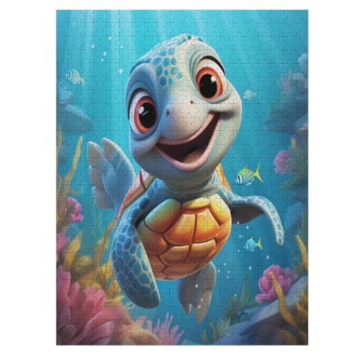 Cute Schildkröte – Puzzle 500 Teile, Holzpuzzle, Herausforderndes Geschicklichkeitsspiel Für Die Ganze Familie, Kinder Erwachsenenpuzzle Ab 12 Jahren （55×41cm） von PAZZK