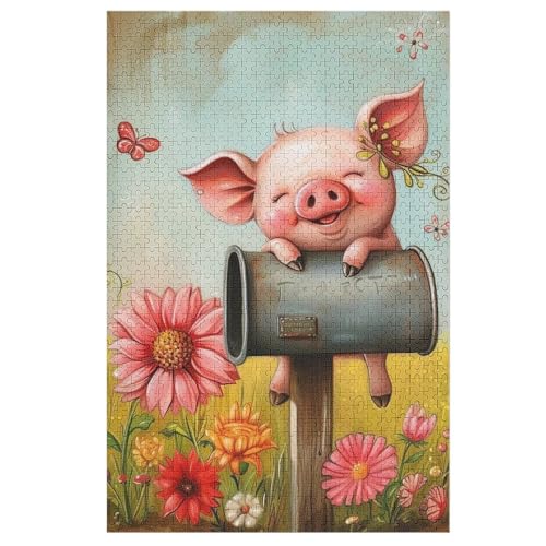 Cute Schwein – Puzzle 1000 Teile, Holzpuzzle, Herausforderndes Geschicklichkeitsspiel Für Die Ganze Familie, Kinder Erwachsenenpuzzle Ab 12 Jahren （78×53cm） von PAZZK