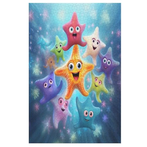 Cute StarFische Puzzle 1000 Teile, Holzpuzzle Für Erwachsene, Impossible Puzzle, Geschicklichkeitsspiel Für Die Ganze Familie, Puzzle Farbenfrohes Legespiel Kinder Puzzles （78×53cm） von PAZZK