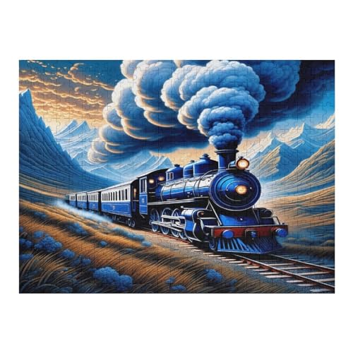 Dampflokomotive Holzpuzzle 500 Teile, Knobelspiele Für Erwachsene, Teenager, Puzzles Unmögliche - Kinder Puzzle Zimmer Deko （52×38cm） von PAZZK