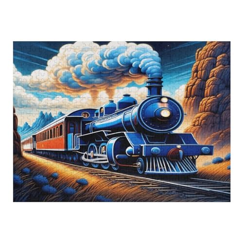 Dampflokomotive Puzzle Für Erwachsene 500 Teile Premium 100% Recyceltes Brett Zum Lernen, Lernspielzeug, Familienspiele Kinder Holzpuzzle （52×38cm） von PAZZK