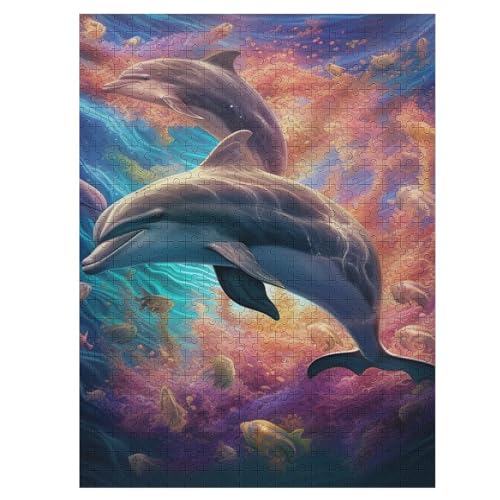 Delfin Puzzle 500 Teile,Puzzles Für Erwachsene, Impossible Puzzle, Geschicklichkeitsspiel Für Die Ganze Familie, Puzzle Kinder,Holzpuzzle-Geschenk,Raumdekoration, （55×41cm） von PAZZK