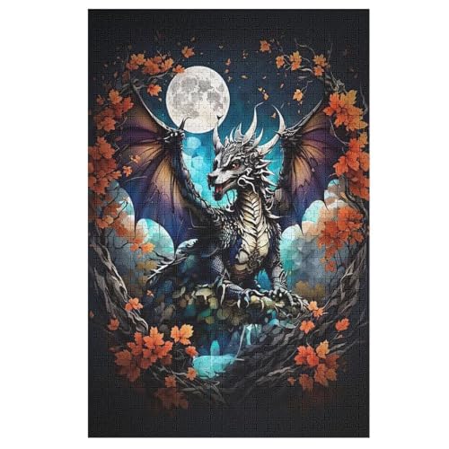 Drache Holzpuzzle 1000 Teile,Puzzles Für Erwachsene, Impossible Puzzle, Geschicklichkeitsspiel Für Die Ganze Familie,Home Dekoration Puzzle, Puzzle Kinder Legespiel （78×53cm） von PAZZK