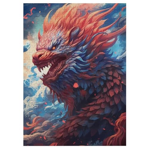 Drache Holzpuzzle 300 Teile Klassische Puzzles Erwachsene Kinder Puzzle DIY Kit Holzspielzeug Einzigartiges Geschenk Moderne Wohnkultur （42×30cm） von PAZZK