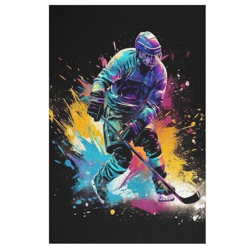 Eishockey Holzpuzzle Erwachsene - 1000 Teiliges Jigsaw Knobelspiel - Puzzle Für Erwachsene & Kinder - Outdoor & Reisespielzeug - Geduldspiel （78×53cm） von PAZZK