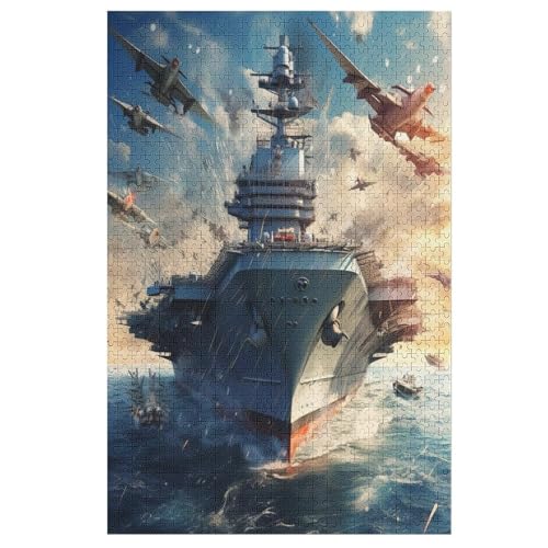 Flugzeugträger Puzzle Für Erwachsene 1000 Teile Premium 100% Recyceltes Brett Zum Lernen, Lernspielzeug, Familienspiele Kinder Holzpuzzle （78×53cm） von PAZZK