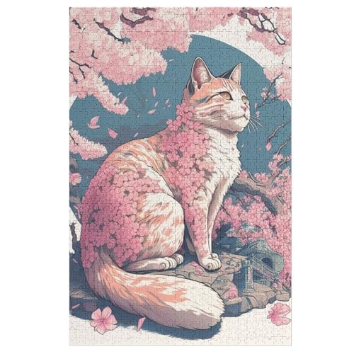 Holzpuzzle 1000 Teile, Kirschblütenkatze Japan Puzzles Erwachsene Und Kinder, Am Besten Für Die Familienspielsammlung - Puzzle （78×53cm） von PAZZK